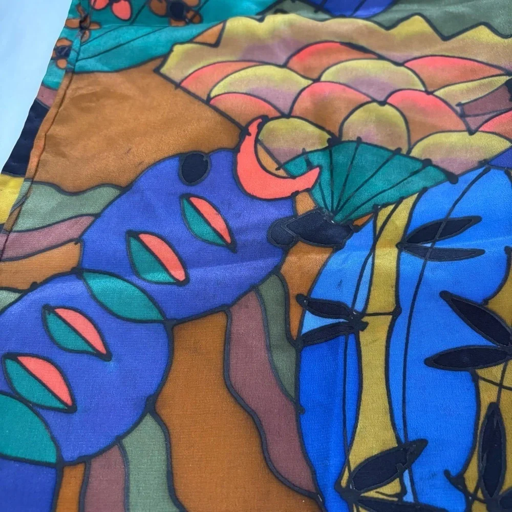 SILKSCAPES vintage silk multicolor silk scarf fish floral bamboo abstract USA